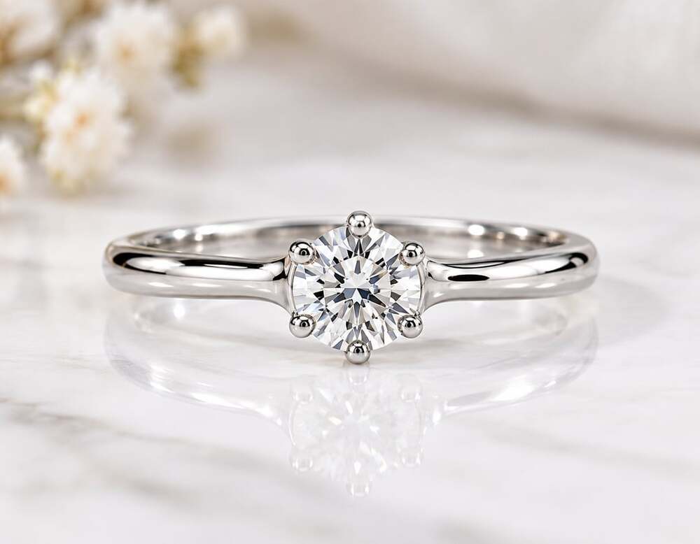 Preveli 1 Carat Solitaire Ring – 925 Sterling Silver – Lab-Created/Synthetic Dia